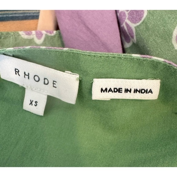 Rhode Resort Mini Dress Tent Shift Cotton Saira‎ Purple Green Floral XS Small - Picture 8 of 9